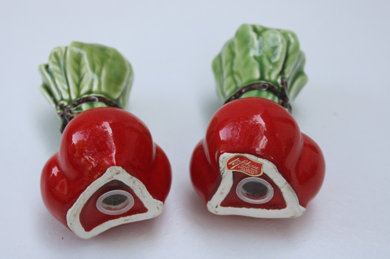photo of French country style vintage Lefton Japan ceramic S-P set, red radishes salt pepper shakers #3