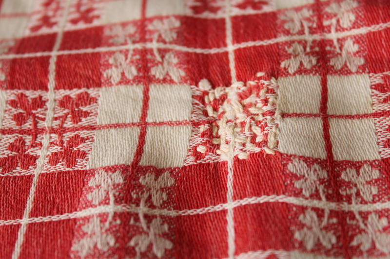 photo of French country vintage jacquard tablecloth, red & white checked cotton cloth farmhouse table #2