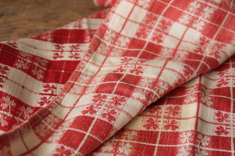 photo of French country vintage jacquard tablecloth, red & white checked cotton cloth farmhouse table #8