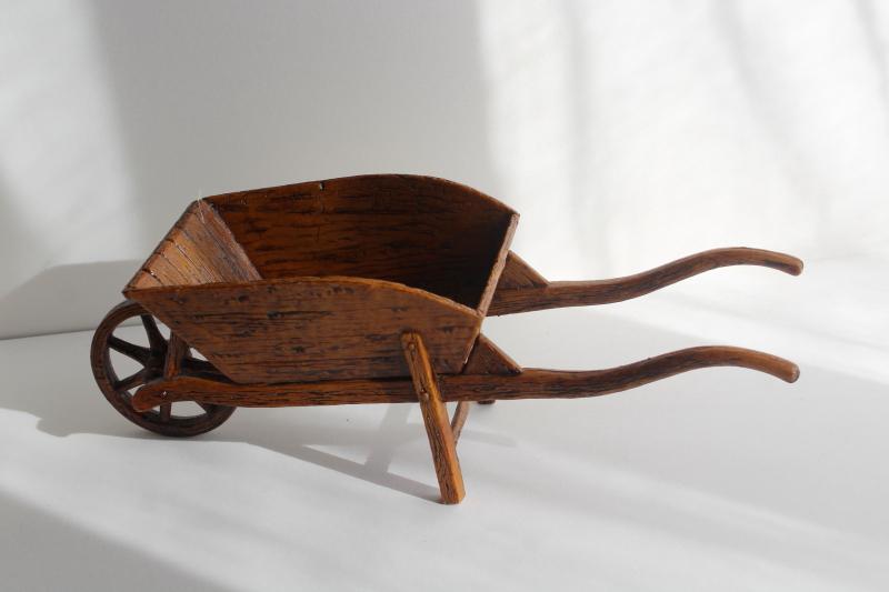 photo of French country vintage rustic wood look plastic wheelbarrow for planter or flowers #1