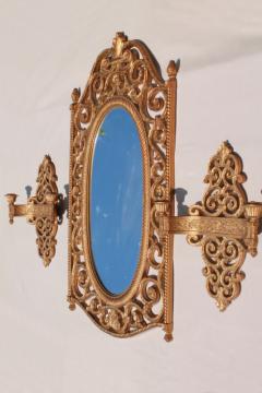 catalog photo of French empire style vintage gold Syroco plastic frame wall mirror & candle sconces