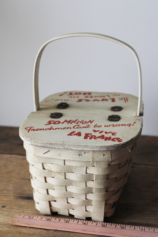 photo of French flair coquette vintage toto basket box bag purse, Vive la France painted red & white  #9