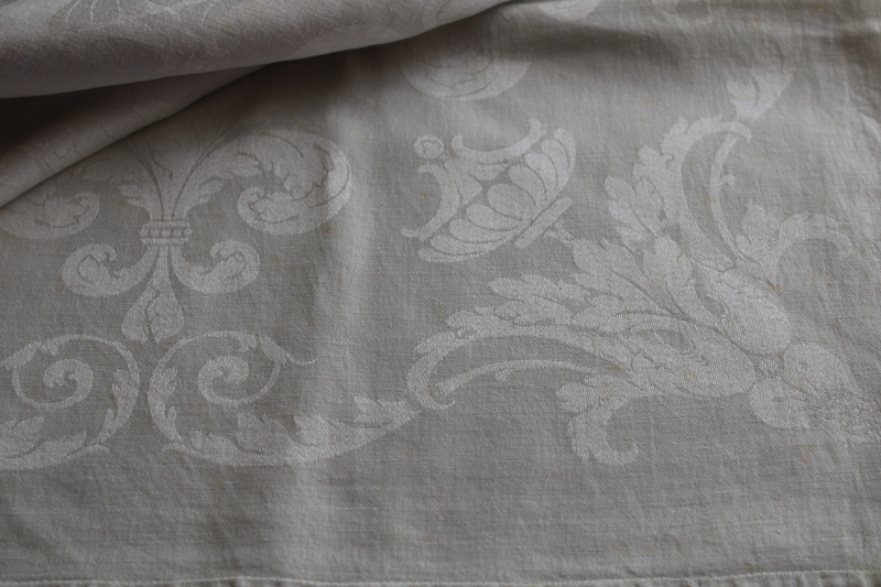 photo of French fleur de lis damask tablecloths vintage table linens lot, cotton & linen #3