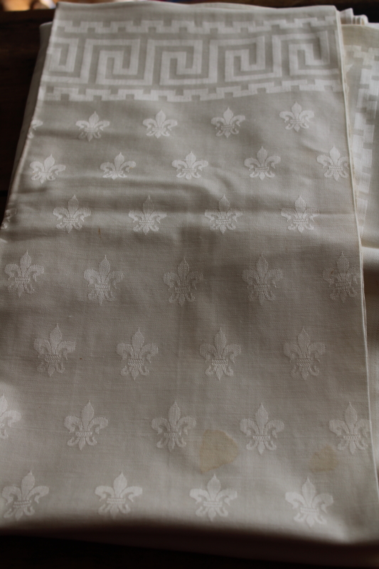 photo of French fleur de lis damask tablecloths vintage table linens lot, cotton & linen #10