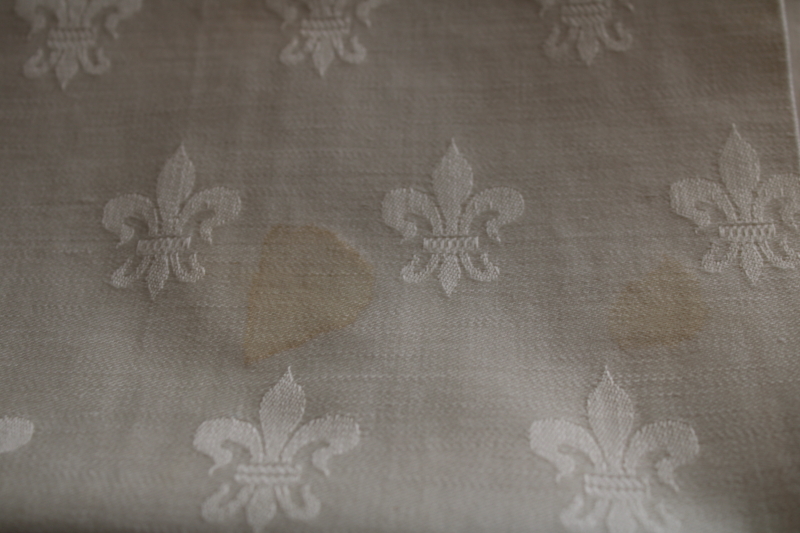 photo of French fleur de lis damask tablecloths vintage table linens lot, cotton & linen #11