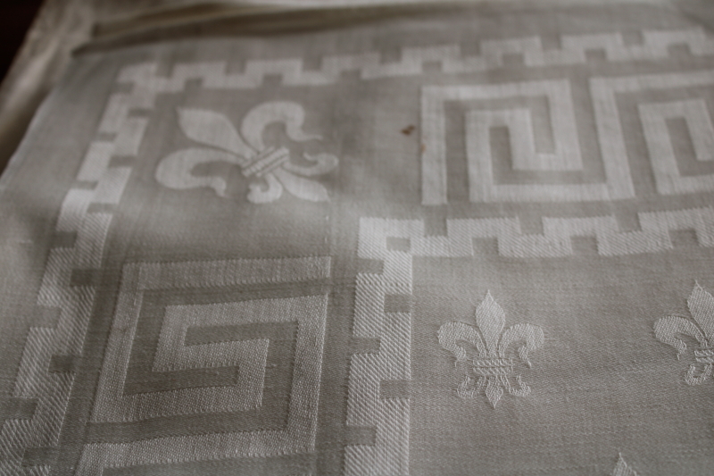 photo of French fleur de lis damask tablecloths vintage table linens lot, cotton & linen #12