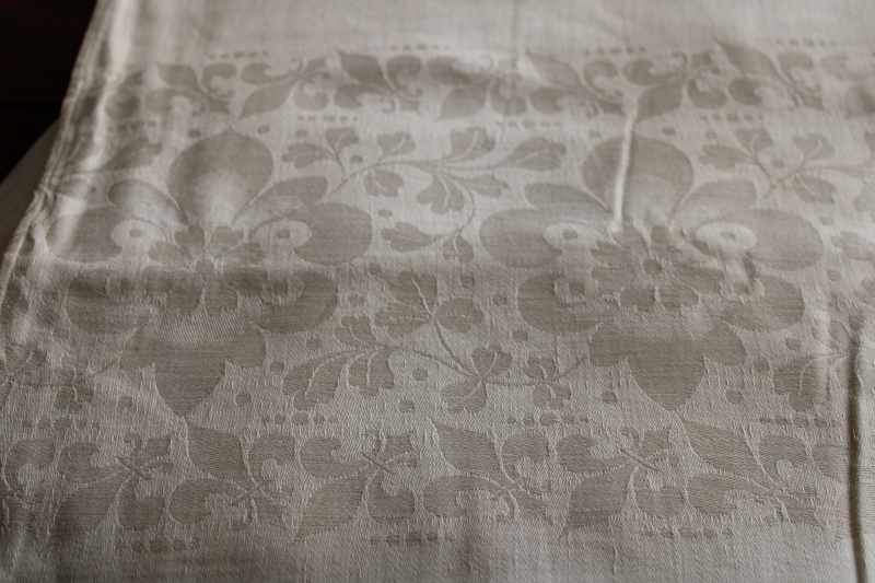 photo of French fleur de lis damask tablecloths vintage table linens lot, cotton & linen #14