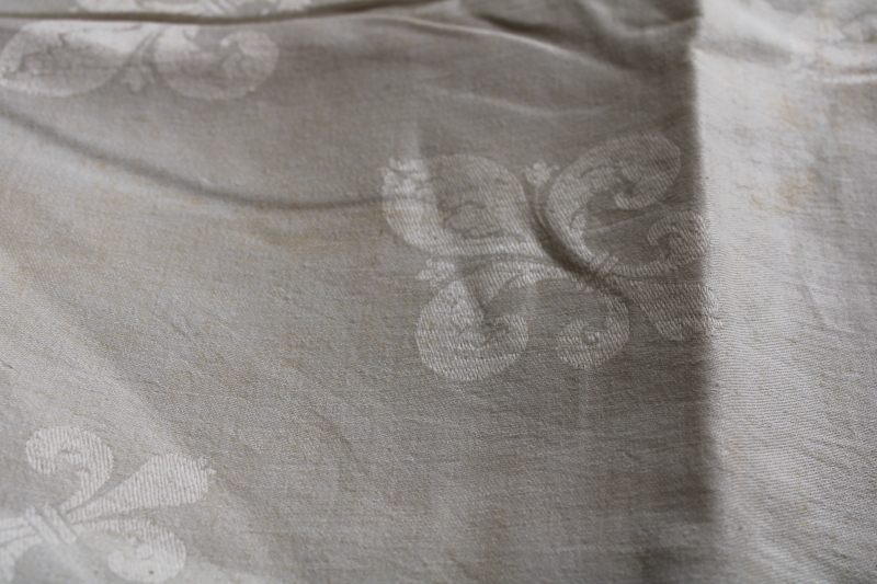 photo of French fleur de lis damask tablecloths vintage table linens lot, cotton & linen #20