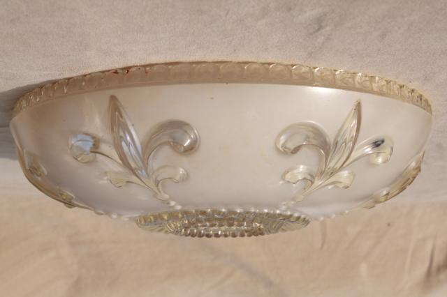 photo of French fleur de lis pattern glass shade, vintage pressed glass lampshade for antique electric light #4