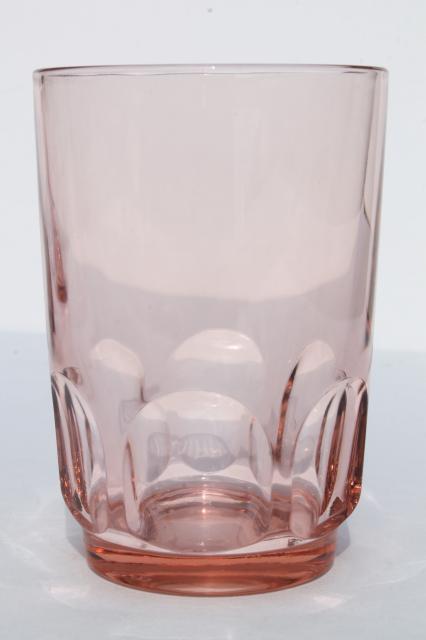 photo of French glass jelly jar juice glasses, pink Arcoroc glass tumblers set #2