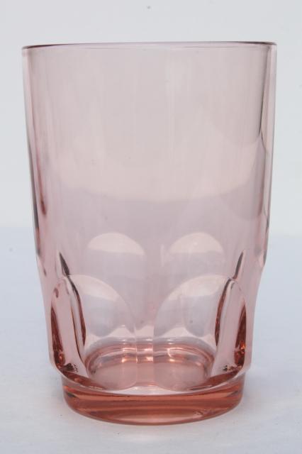 photo of French glass jelly jar juice glasses, pink Arcoroc glass tumblers set #3
