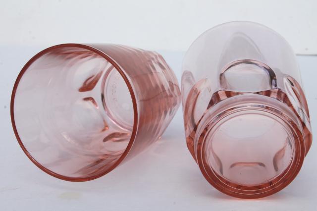 photo of French glass jelly jar juice glasses, pink Arcoroc glass tumblers set #4