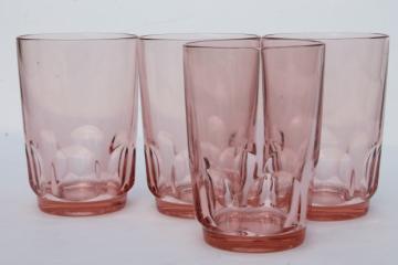 catalog photo of French glass jelly jar juice glasses, pink Arcoroc glass tumblers set