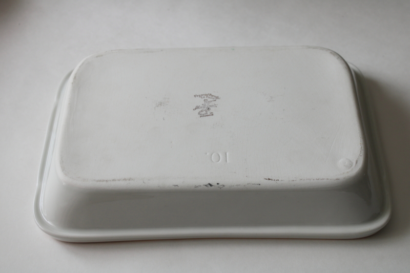 photo of French heat proof porcelain casserole baking dish w/ song birds print, Lourioux La Faune ironstone china  #8