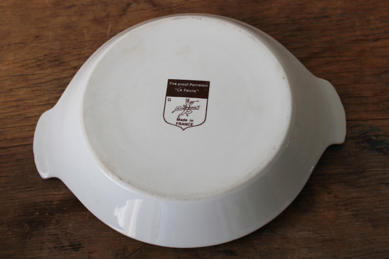 photo of French heat proof porcelain gratin, baking dish w/ song birds print, Lourioux La Faune ironstone china  #5