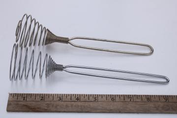 catalog photo of French whisks, lot of two vintage spring coil type wire whip egg beaters