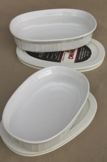 photo of French white Corning Ware oval gratin individual casseroles w/ snap on plastic lids #2