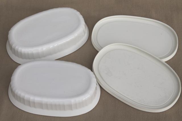 photo of French white Corning Ware oval gratin individual casseroles w/ snap on plastic lids #4