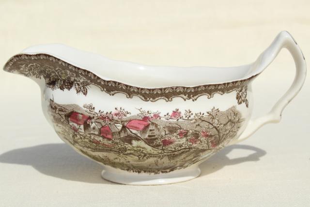 photo of Friendly Village Johnson Bros England transferware china gravy boat #1