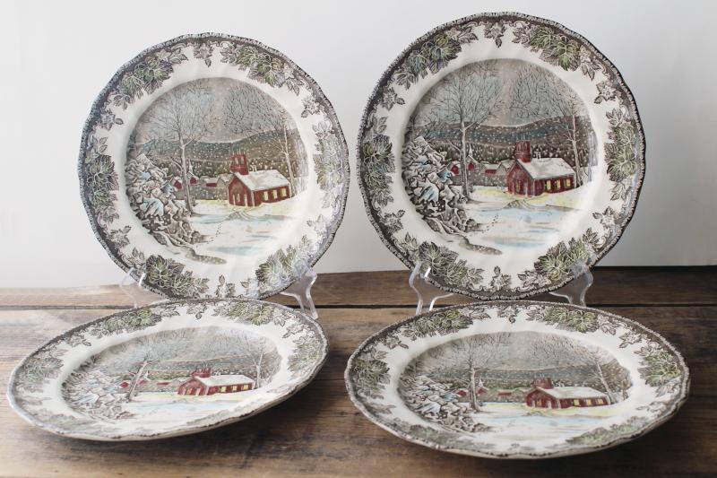 photo of Friendly Village Johnson Bros china set of 4 School House dinner plates vintage England #1