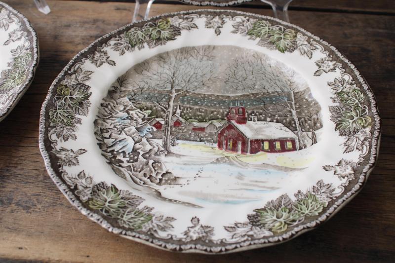 photo of Friendly Village Johnson Bros china set of 4 School House dinner plates vintage England #2