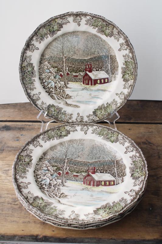 photo of Friendly Village Johnson Bros china set of 4 School House dinner plates vintage England #5