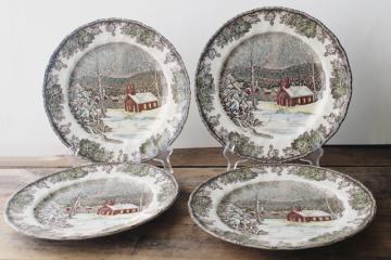 Friendly Village Johnson Bros china set of 4 School House dinner plates vintage England