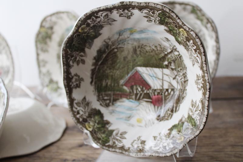 photo of Friendly Village Johnson Bros china set of 6 Covered Bridge cereal bowls vintage England #2