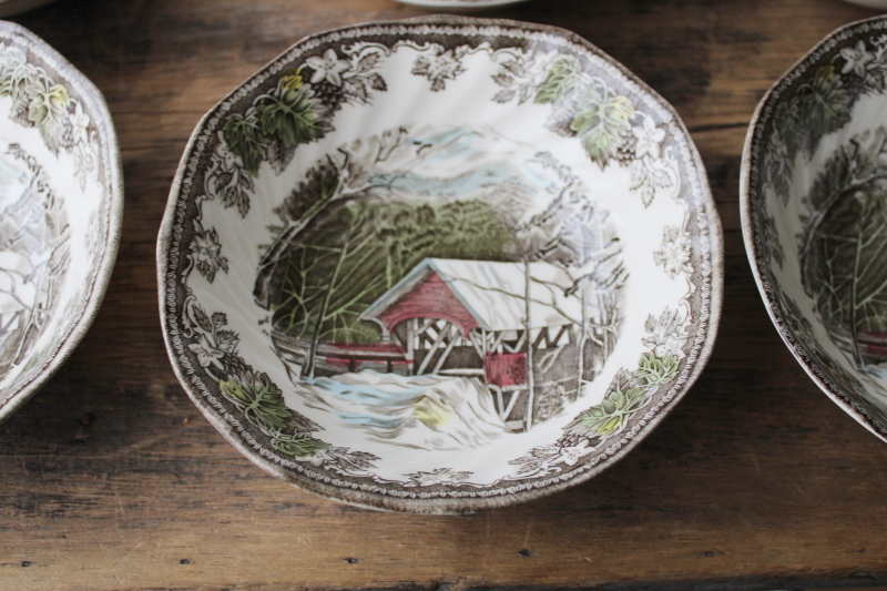 photo of Friendly Village Johnson Bros china set of 6 Covered Bridge cereal bowls vintage England  #2