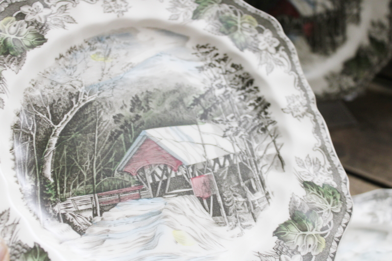 photo of Friendly Village Johnson Bros china set of 6 Covered Bridge salad plates vintage England  #2