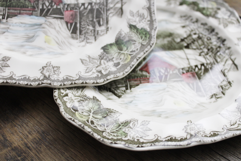 photo of Friendly Village Johnson Bros china set of 6 Covered Bridge salad plates vintage England  #3