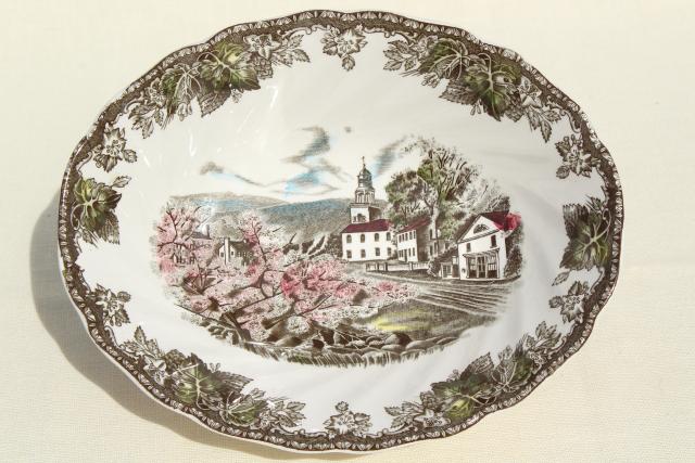 photo of Friendly Village Johnson Bros transferware china oval vegetable serving bowl #1