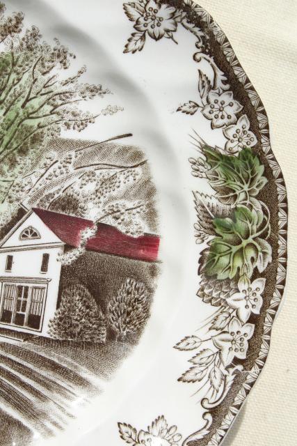 photo of Friendly Village Johnson Bros transferware china platter, village green scene #3