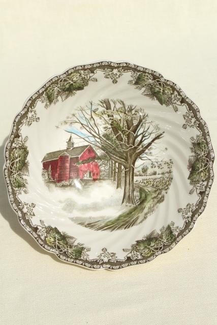 photo of Friendly Village Johnson Bros transferware china round vegetable serving bowl #1