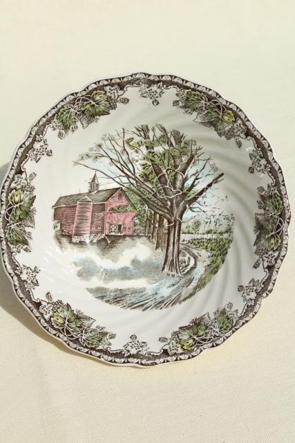 photo of Friendly Village Johnson Bros transferware china round vegetable serving bowl #1