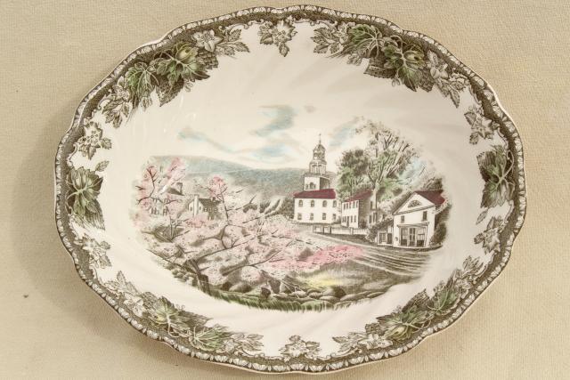 photo of Friendly Village Johnson Bros vintage china oval vegetable serving bowl #1