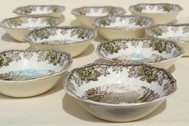 photo of Friendly Village Johnson Bros vintage china, set of 10 square cereal bowls #1