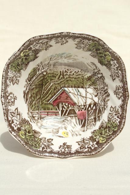 photo of Friendly Village Johnson Bros vintage china, set of 10 square cereal bowls #3