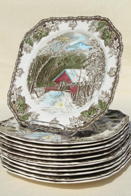 photo of Friendly Village Johnson Bros vintage china, set of 12 square salad plates  #1