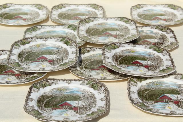 photo of Friendly Village Johnson Bros vintage china, set of 12 square salad plates  #2