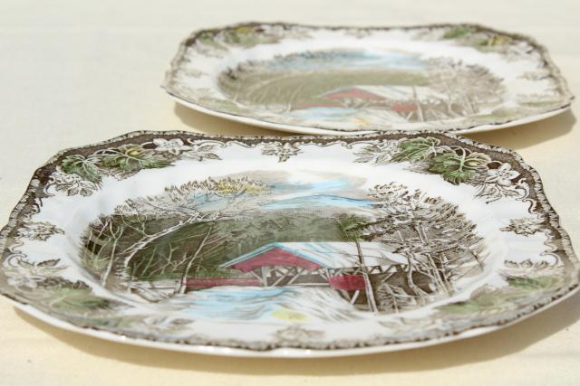 photo of Friendly Village Johnson Bros vintage china, set of 12 square salad plates  #6