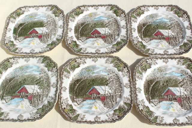 photo of Friendly Village Johnson Bros vintage china, set of 12 square salad plates  #9