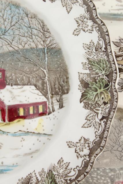 photo of Friendly Village Johnson Bros vintage china, set of 8 dinner plates schoolhouse scene #3