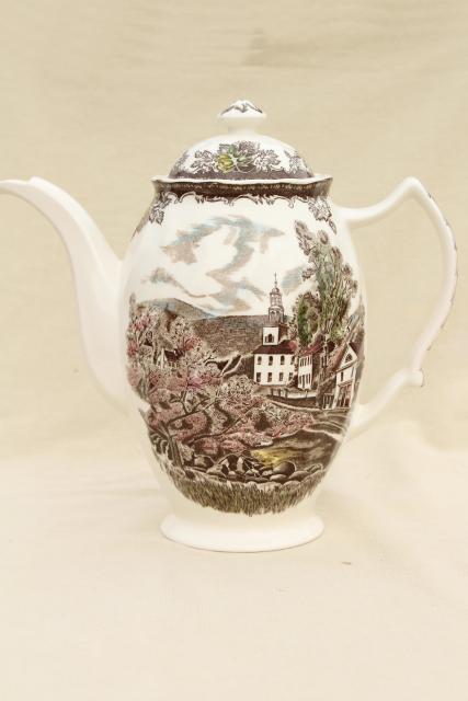 photo of Friendly Village Johnson Bros vintage transferware china coffee pot #2