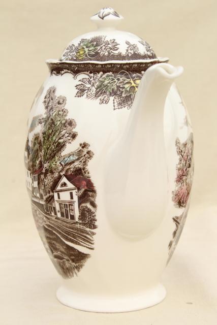 photo of Friendly Village Johnson Bros vintage transferware china coffee pot #5