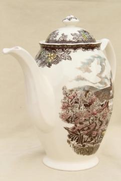 catalog photo of Friendly Village Johnson Bros vintage transferware china coffee pot