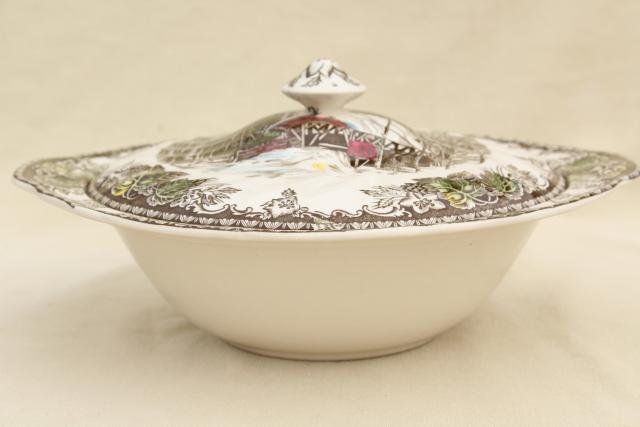 photo of Friendly Village Johnson Bros vintage transferware china covered bowl serving dish #2