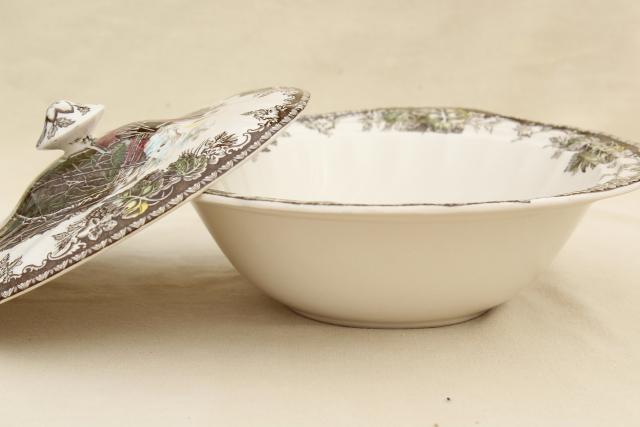 photo of Friendly Village Johnson Bros vintage transferware china covered bowl serving dish #5