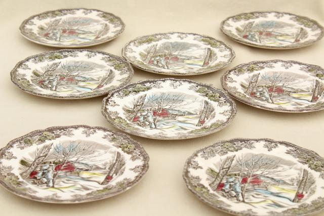 photo of Friendly Village Johnson Bros vintage transferware china plates, maple sugaring scene #3