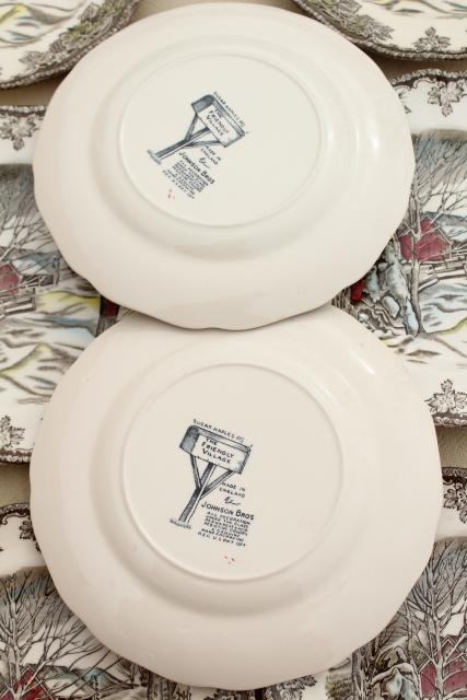 photo of Friendly Village Johnson Bros vintage transferware china plates, maple sugaring scene #5